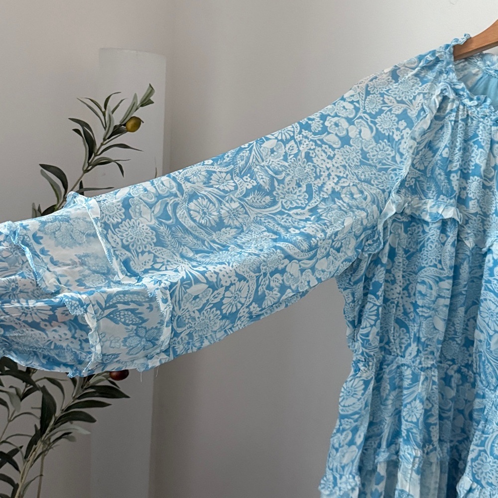 Anthropologie Long-Sleeve Backless Sheer Ruffle Mini Dress , Size L - Picture 5 of 13